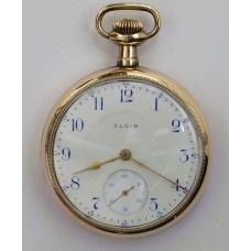 Antique 1907 Elgin Size 16 Pocket Watch. 17 Jewel Grade 340.3 Finger Bridge Blue Number Dial. 